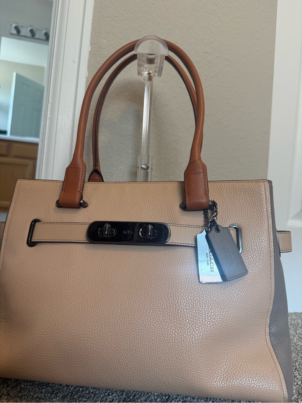 Coach SwaggerCarryall 36514 Color-block pebble leather  w/ gunmetal hardware